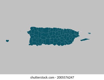 Puerto Rico map vector,isolated ocean blue color on gray background