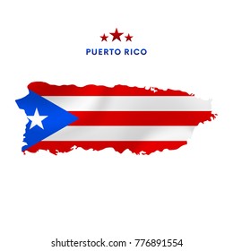 Puerto Rico map with waving flag. Vector illustration.