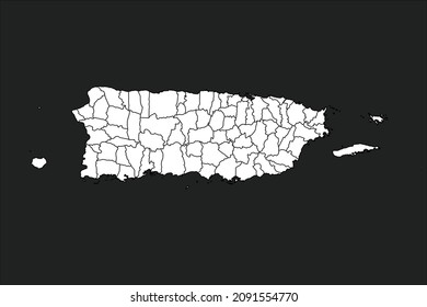 Puerto Rico map White Color on black Background