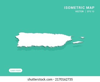 Puerto Rico mapea blanco sobre fondo verde con 3d ilustración vectorial isométrica.