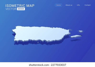 Puerto Rico map white on blue background with isolated 3D isometric concept vector illustration.