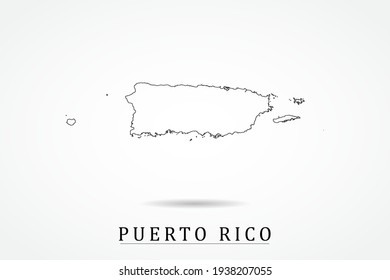 Puerto Rico Map- World Map International vector template with thin black outline or outline graphic sketch style and black color isolated on white background - Vector illustration eps 10