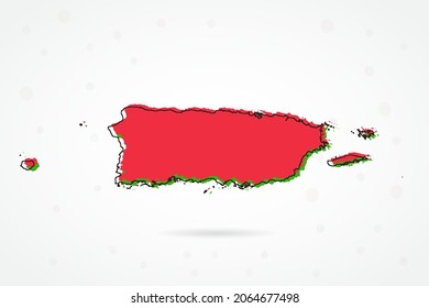 Puerto Rico Map - World Map International vector template with including red, green and black outline sketch isolated on white background - Vector illustration eps 10