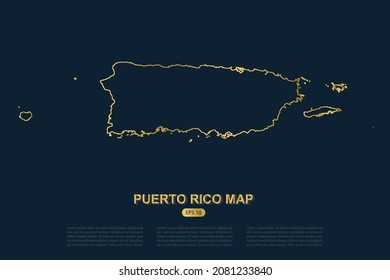 Puerto Rico Map - World Map International vector template with thin gold outline graphic sketch style isolated on dark background for card design, poster, banner - Vector illustration eps 10