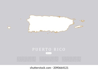 Puerto Rico Map - World Map International vector template with white color and thin gold outline graphic sketch style isolated on grey background for design - Vector illustration eps 10