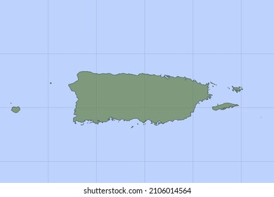 Mapa de Puerto Rico - Mapa mundial Planilla vectorial internacional con color verde sobre fondo azul y diseño de rejilla para diseño, educación, sitio web, infografía, banner - Ilustración vectorial eps 10