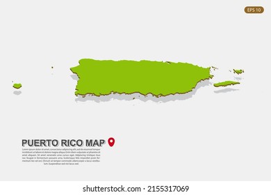 Puerto Rico Map - World map International vector template with isometric style including shadow, green and brown color isolated on white background for design - Vector illustration eps 10