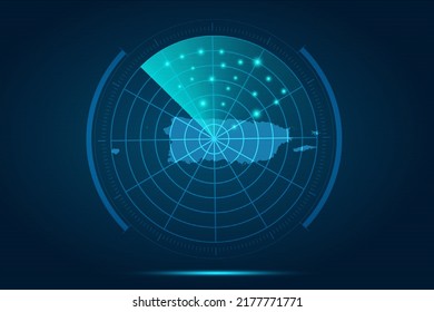 Puerto Rico Map - World Map International vector template with futuristic circle radar style HUD, GUI, UI interface isolated on blue background for design, infographic - Vector illustration eps 10