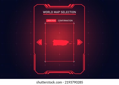 Puerto Rico Map - World Map International vector template with Red Color in perspective style and HUD, GUI, UI interface isolated on black background for design - Vector illustration eps 10