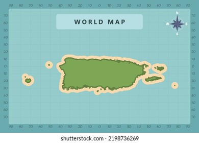 Puerto Rico Map - World Map International vector template High detailed with green and cream color isolated on blue background including Compass Rose icon - Vector illustration eps 10
