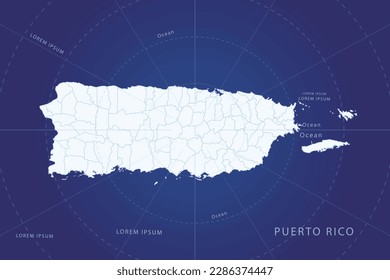 Puerto Rico Map - World Map International vector template with High detailed and white color including circle line on blue background for design, infographic, website - Vector illustration eps 10