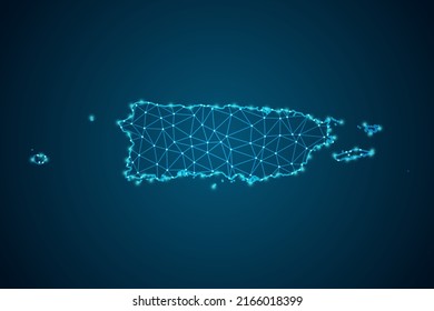 Puerto Rico Map - World Map mash line and point scales on blue technology background. Wire Frame 3D mesh polygonal network line, design sphere, dot and structure -  Vector illustration eps 10