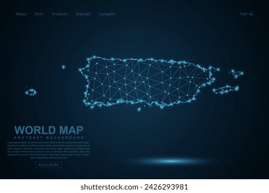 Puerto Rico Map - World Map mash line and point scales on blue technology background. Wire Frame 3D mesh polygonal network line, design sphere, dot and structure - Vector illustration eps 10