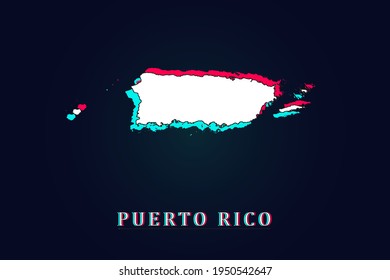 Puerto Rico Map - World map vector template with Unique Design Abstract Digital Glitch and 3d  including blue, red and white color isolated on dark background - Vector illustration eps 10