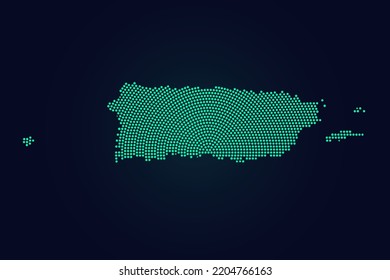 Puerto Rico Map - World map vector template with green dots, grid, grunge, halftone style isolated on dark background for education, infographic, design, website - Vector illustration eps 10