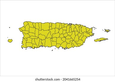 Puerto Rico map yellow Color on White Background