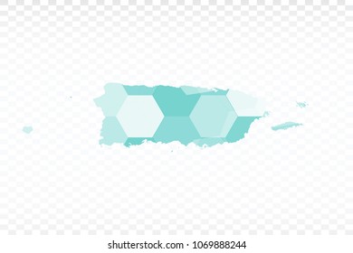 Puerto Rico map-Polygonal map is made of colorful hexagons using the gradient method. On a plain background. Vector illustration eps 10.