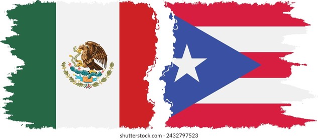 Puerto Rico and Mexico grunge flags connection, vector