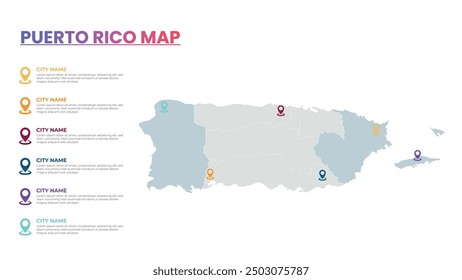 Puerto Rico Modern Map Infographic Template, Detailed infographic map of Puerto Rico Popular City