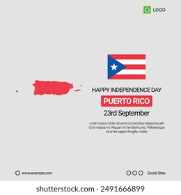 Anuncio de medios sociales del Día Nacional de Puerto Rico, diseño editable de Vector con mapa y bandera