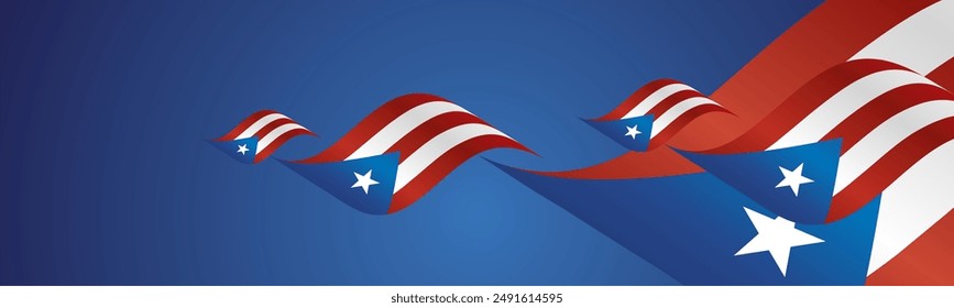 Puerto Rico National Day waving flags two fold blue landscape background