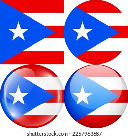 Puerto Rico National Flag Symbol Logo Icon, set of 1:1 Square, Round Circular Shape, Bubble and Button Design Vector Illustration Isolated on White Background