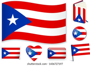 Puerto Rico national flag. Vector illustration. 3 layers. Shadows, flat flag, lights and shadows. Collection of 220 world flags. Accurate colors. Easy changes.