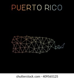 Puerto Rico network map. Abstract polygonal Puerto Rico network map design. Map of Puerto Rico network connections. Vector illustration.