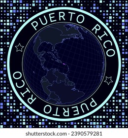 Puerto Rico on globe vector. Futuristic satellite view of the world centered on Puerto Rico. Geographical illustration with the shape of the country and a squares background.