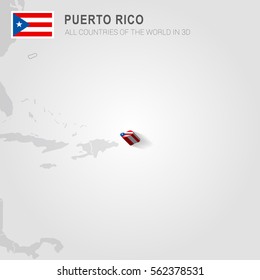 Puerto Rico painted with flag drawn on a gray map.
