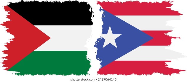 Puerto Rico and Palestine grunge flags connection, vector