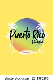 puerto rico paradise sunset colorful palm tree vacations holidays poster