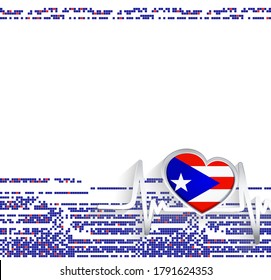 Puerto Rico Patriotic Background. Puerto Rico flag heart shaped and heartbeat line. Vector illustration.
