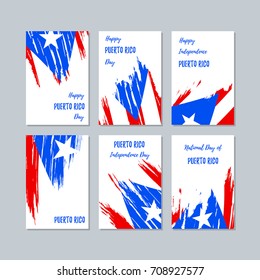 Puerto Rico Patriotic Cards for National Day. Expressive Brush Stroke in National Flag Colors on white card background. Puerto Rico Patriotic Vector Greeting Card.