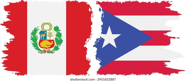 Puerto Rico and Peru grunge flags connection, vector