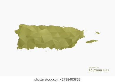 Puerto Rico polygon map vector illustration in low poly geometric style, soft pastel colors with Olive green, clean silhouette on solid background, ideal for infographic.
