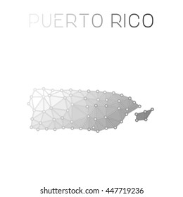 Puerto Rico polygonal vector map. Molecular structure country map design. Network connections polygonal Puerto Rico map in geometric style for your infographics.
