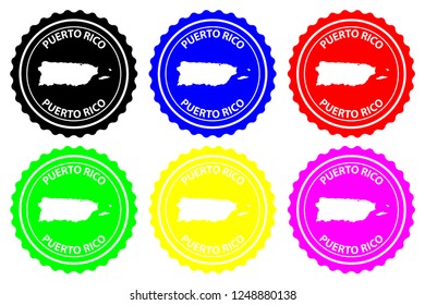 Puerto Rico (Porto Rico) - rubber stamp - vector, Commonwealth of Puerto Rico island map pattern - sticker - black, blue, green, yellow, purple and red