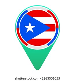 Puerto Rico (PR), United States National Flag Circular Round Target Pin Green Map Pointer Location Mark Logo Icon Isolated on White Background