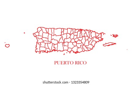 Puerto Rico Red Line Map Stock Vector (Royalty Free) 1323354809