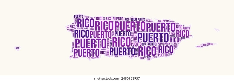 Nube de palabras de las regiones de Puerto Rico. Diseño del logotipo de Country. Regiones tipografía estilo Imagen de Vector. Nube de texto coloreada de Puerto Rico. Ilustración vectorial elegante.