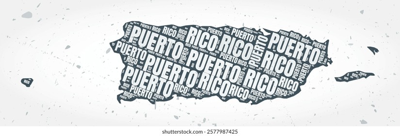 Puerto Rico regions word clouds. Country shape on textured background. Puerto Rico design in typographic style. Retro vector illustration.