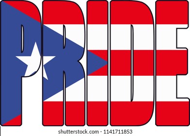 Puerto Rico Rican Flag Country Pride Word Text Font Shaped Illustration