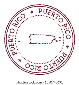 Puerto Rico round rubber stamp with country map. Vintage red passport stamp with circular text and stars, vector illustration.
