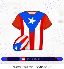 Puerto Rico rugby jersey with rugby ball of Puerto Rico on abstract sport background. Jersey design.