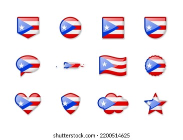 Puerto Rico - conjunto de banderas brillantes de diferentes formas. Ilustración del vector