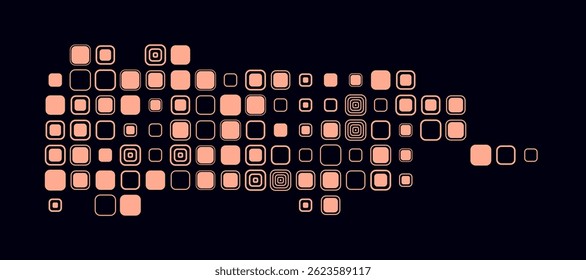 Puerto Rico, shape of the country built of colored cells. Digital style map of Puerto Rico on a dark background. Large size rounded square blocks. Classy vector illustration.