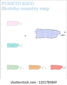 Puerto Rico sketchy country map. Admirable hand-drawn illustration in a lively, childish style.