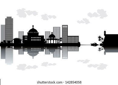 Puerto Rico skyline - black and white vector illustration