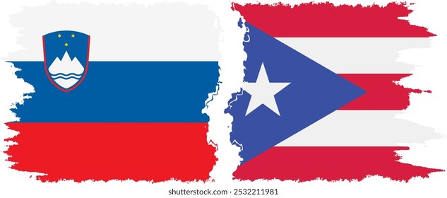 Puerto Rico and Slovenia grunge flags connection, vector